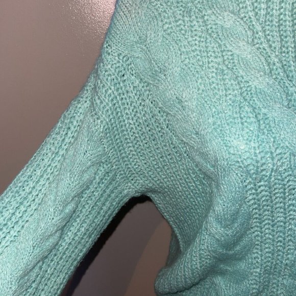 Crave Fame Junior's Turtleneck Cable Knit Sweater Blue Size‎ Medium - Picture 2 of 7